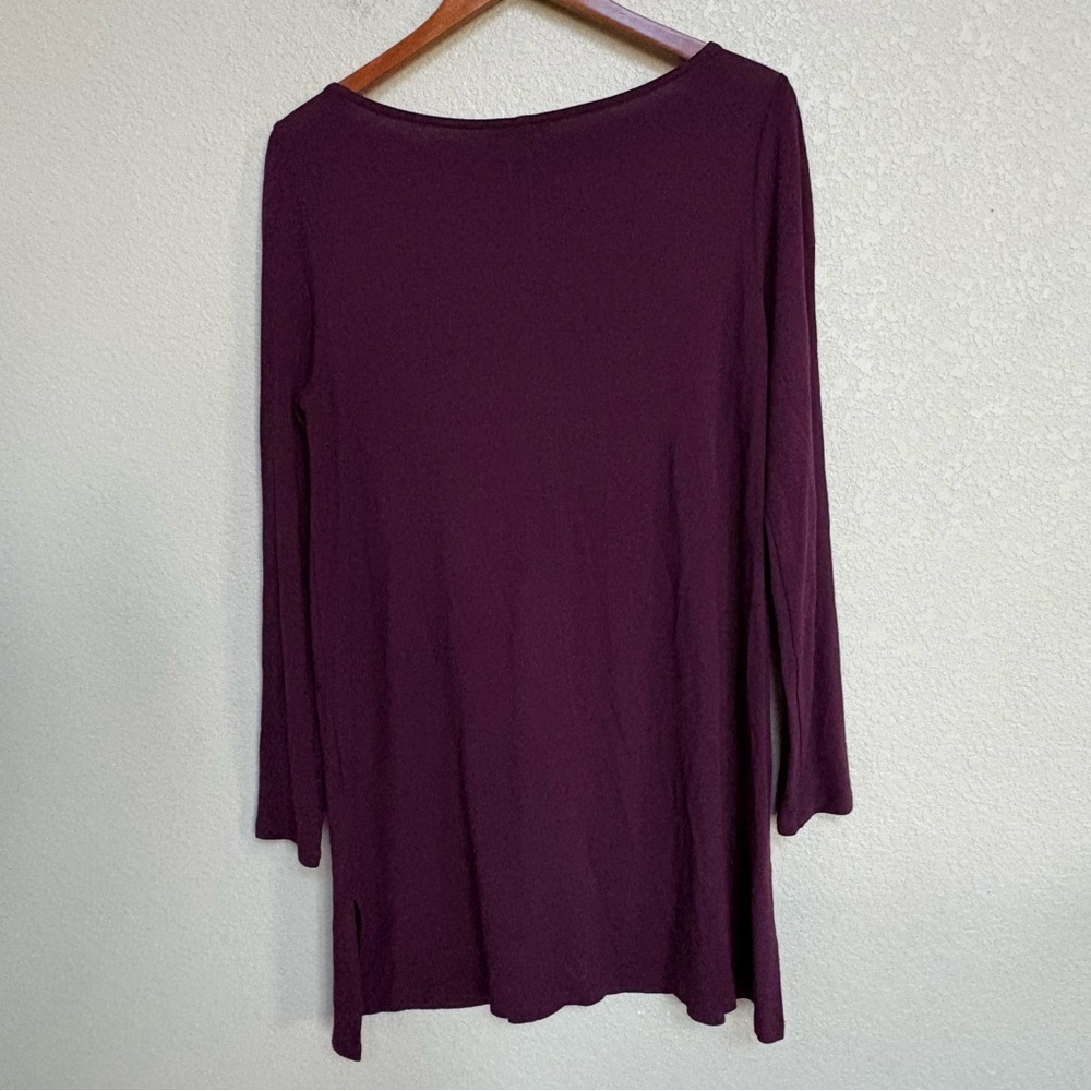 Eileen Fisher Burgundy Purple Long Sleeve Tunic Dress Top S/P Stretch Knit - Picture 2 of 5